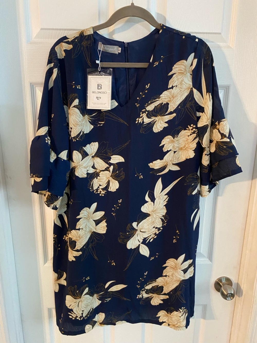 Belongsci Navy Floral Shift Dress